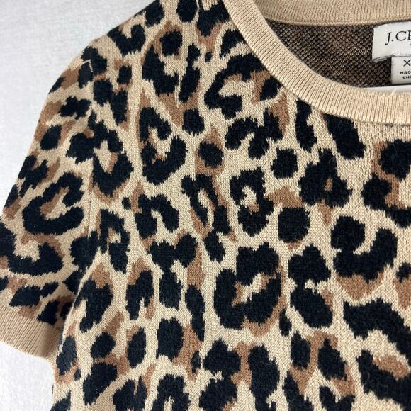 J.Crew Short Sleeve Leopard Cheetah Print Knit Sweater Women's XS 100% Cotton - Picture 5 of 9